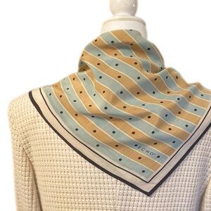 Vintage Echo Blue and Tan Polka Dot Silk Scarf
